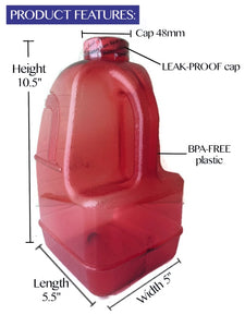 1 Gallon BPA FREE Reusable Leak Proof Plastic Drinking Water Bottle Square Jug Container - Red - AquaNation™ 